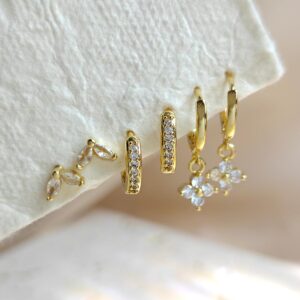 14K Gold-Plated Clover Earring Set – 3 Pairs(01-G)