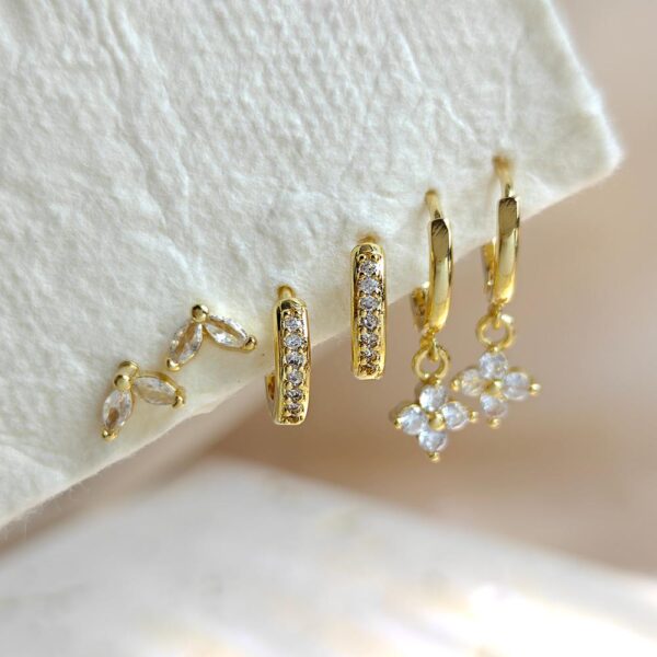 14K Gold-Plated Clover Earring Set – 3 Pairs(01-G)