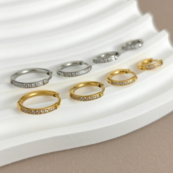 18K Gold-Plated Stainless Steel Zirconia Hoop Earrings (Water-Resistant)