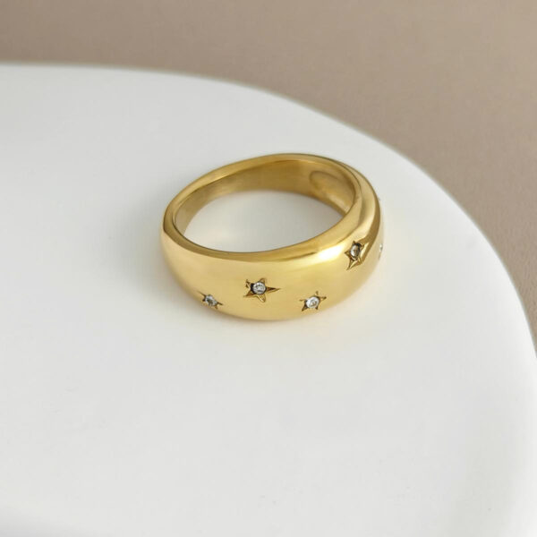 18K Gold-Plated Stainless Steel Zirconia Scatter Band Ring (Water-Resistant)