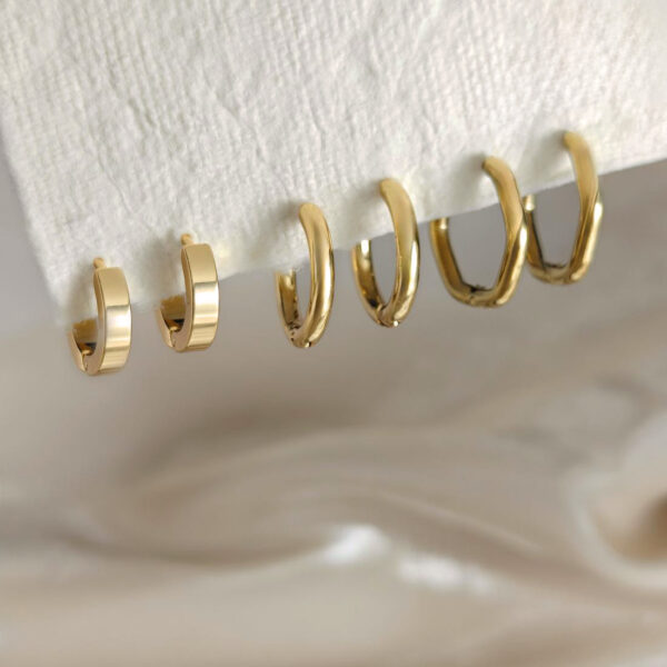 18K Gold-Plated Stainless Steel Earring Set – 3 Pairs (Water-Resistant)(2-11)