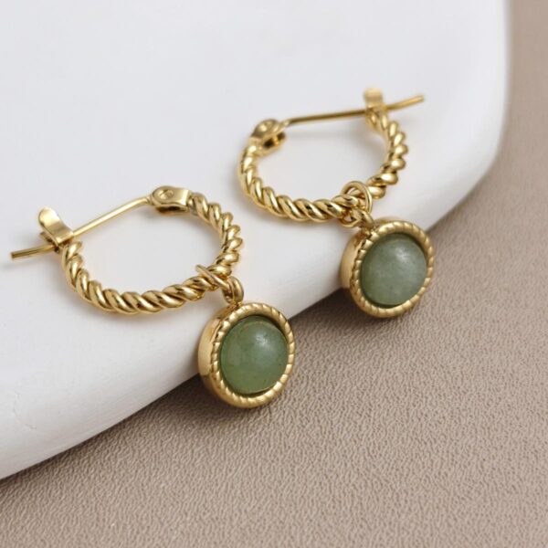 18K Gold-Plated Stainless Steel Green Stone Huggie Earrings (Water-Resistant)