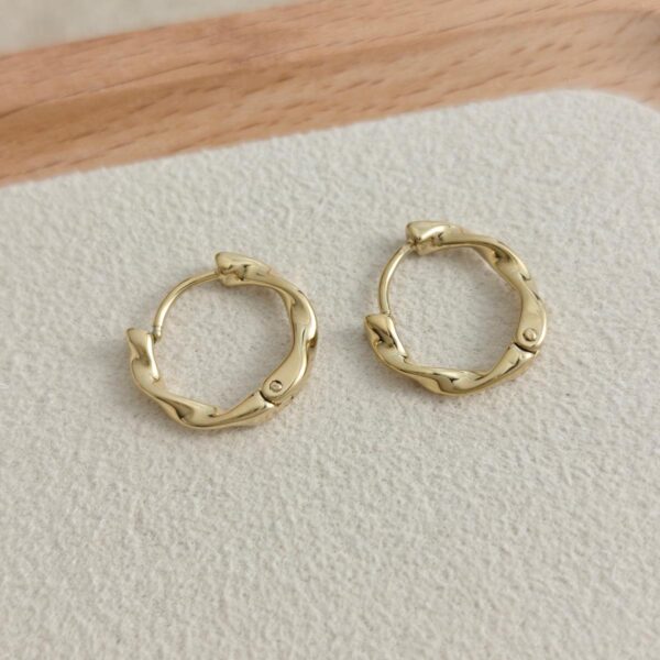 18K Gold-Plated Stainless Steel Wave Huggie Earrings (Water-Resistant)