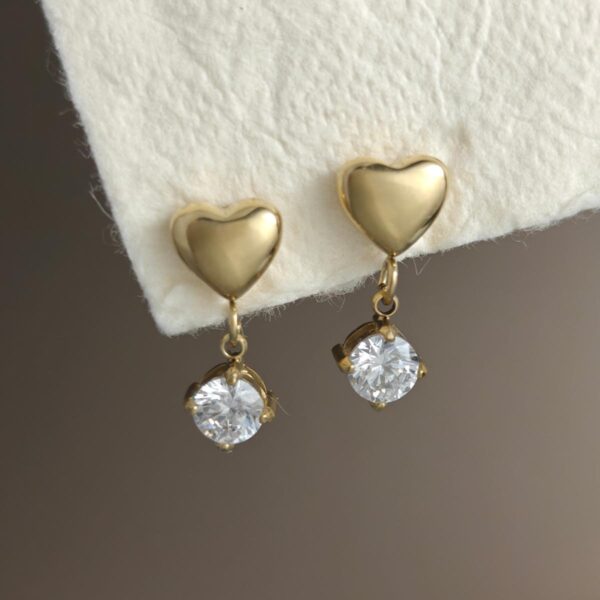 18K Gold-Plated Stainless Steel Zirconia Heart Stud Earrings (Water-Resistant)