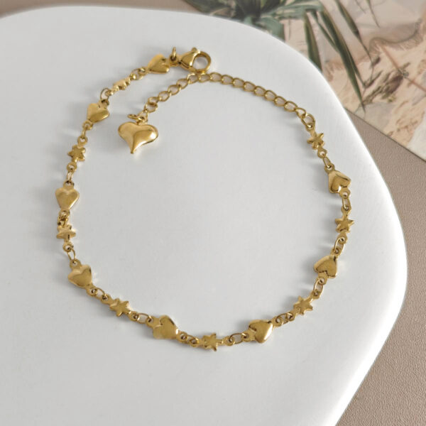 18K Gold-Plated Stainless Steel Heart Star Bracelet (Water-Resistant)