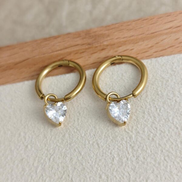 18K Gold-Plated Stainless Steel Zirconia Heart Hoop Earrings (Water-Resistant)