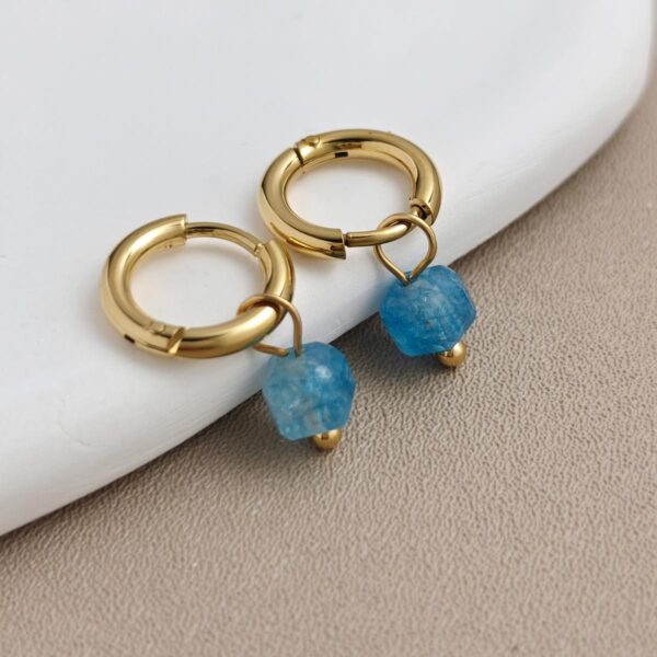 18K Gold-Plated Stainless Steel Blue Cubic Stone Huggie Earrings (Water-Resistant)