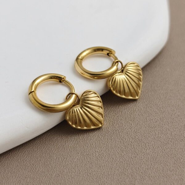 18K Gold-Plated Stainless Steel Stripe Heart Huggie Earrings (Water-Resistant)