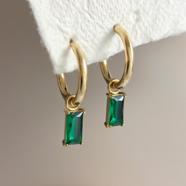 18K Gold-Plated Stainless Steel Baguette Zirconia Huggie Earrings (Water-Resistant)